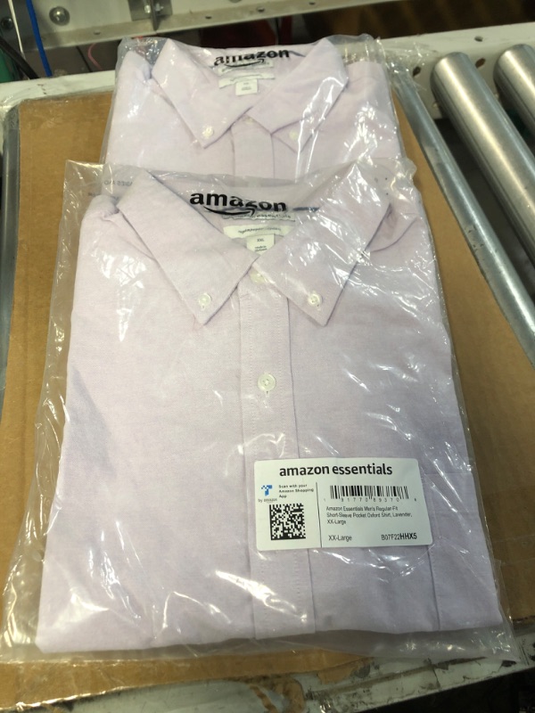 Photo 3 of Amazon Essentials Men's Regular-Fit Short-Sleeve Pocket Oxford Shirt XX-Large Lavender 2pack