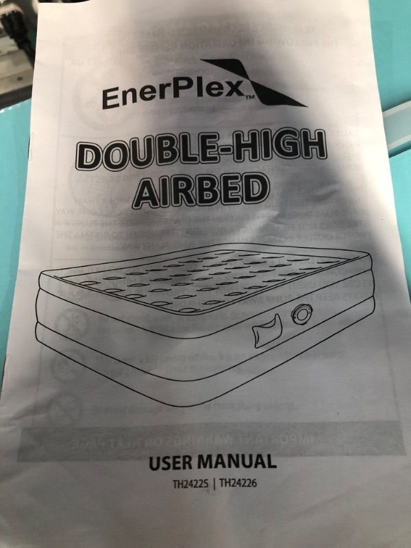 Photo 3 of EnerPlex Queen Air Mattress with Pump - Double Height, Portable, Inflatable Blow Up Mattress with Detachable Electric Pump for Camping & Home - Easy to Inflate Air Bed w/Deflation Outlet - Blue