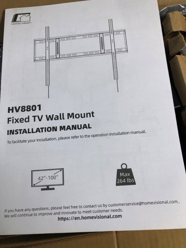 Photo 2 of Home Vision Heavy Duty Fixed TV Wall Mount Holds up to 264LBS,for Most 42-100 inch Large TVs Wall Mount Bracket Fits 16"/18"/24" Studs