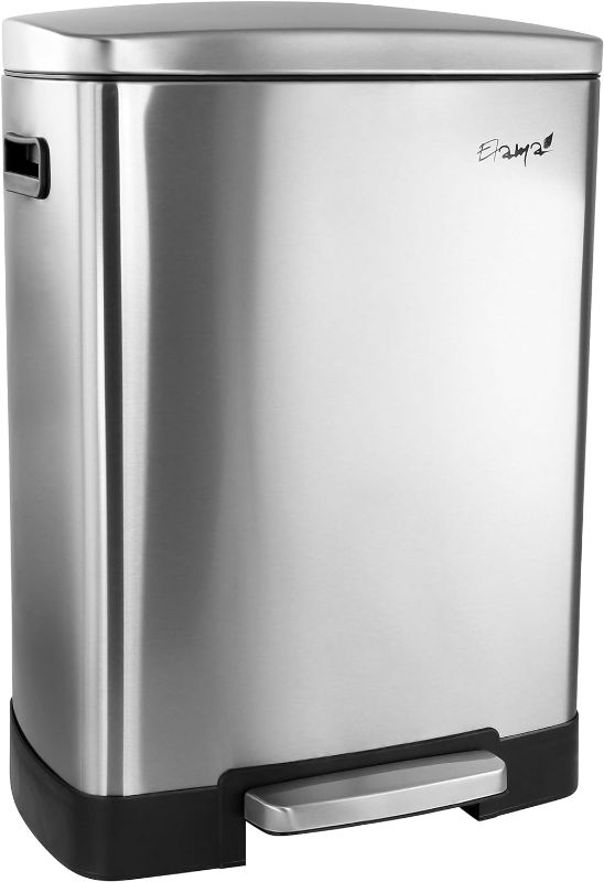 Photo 1 of *Damaged*Elama 40 Liter 2 Compartment Large 10.6 Gallon Split Stainless Steel Step Trash Bin