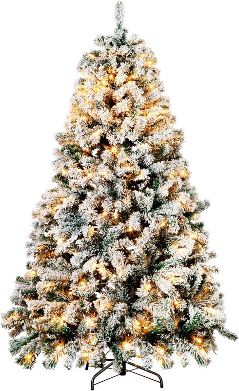 Photo 1 of  6ft Pre-Lit Snow Flocked Artificial Christmas Tree, 