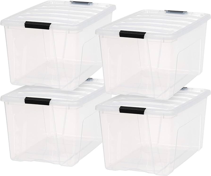 Photo 1 of USA 72 Quart Stack & Pull™ Box, Clear with Black Buckle, Set of 4