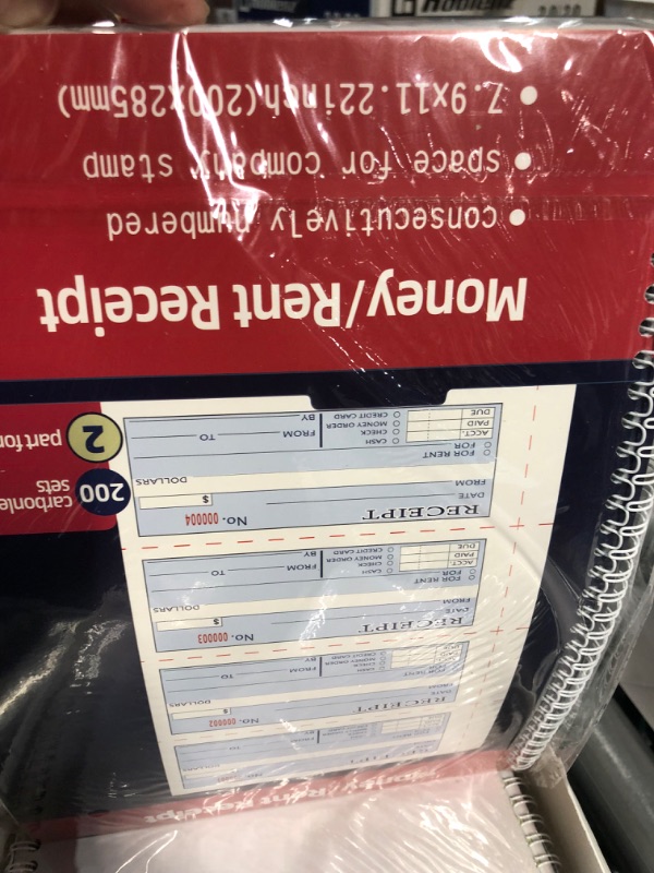 Photo 4 of Large Money and Rent Receipt Book with Cardboard Insert,3-Part Carbonless,7.9”x11.23” Spiral Bound,100 Sets per Book,4 Receipts per Page 