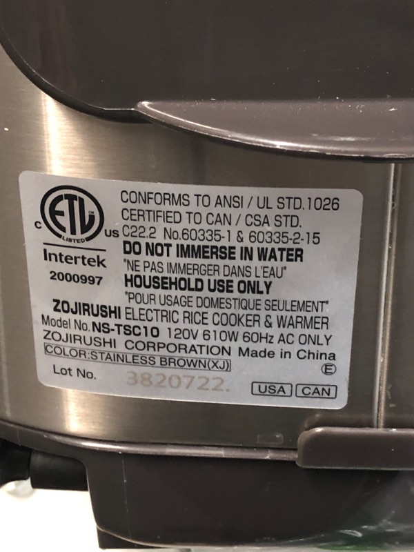 Photo 4 of **UNABLE TO TEST**  Zojirushi NS-TSC10 5-1/2-Cup (Uncooked) Micom Rice Cooker and Warmer, 1.0-Liter 5.5 cups Rice Cooker