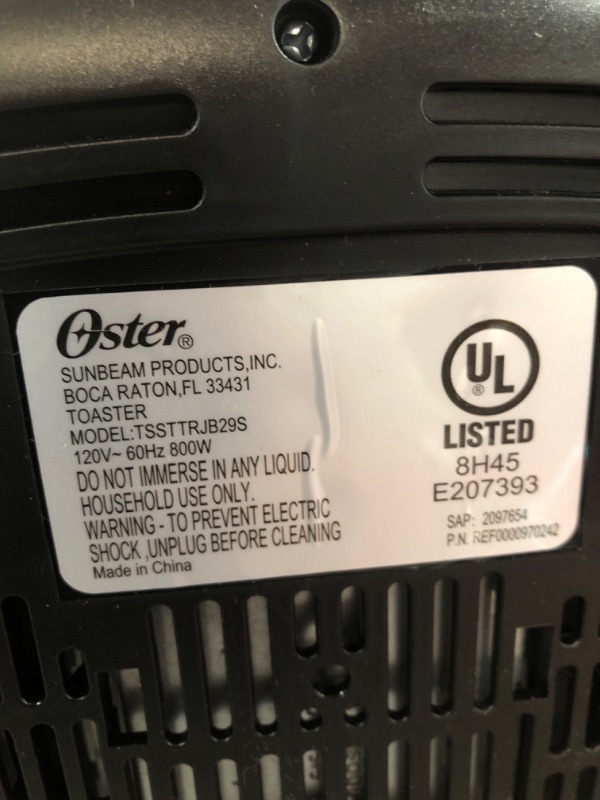 Photo 4 of **UNTESTED*  Oster 2-Slice Toaster with Advanced Toast Technology, Stainless Steel 2-Slice Toaster Gray