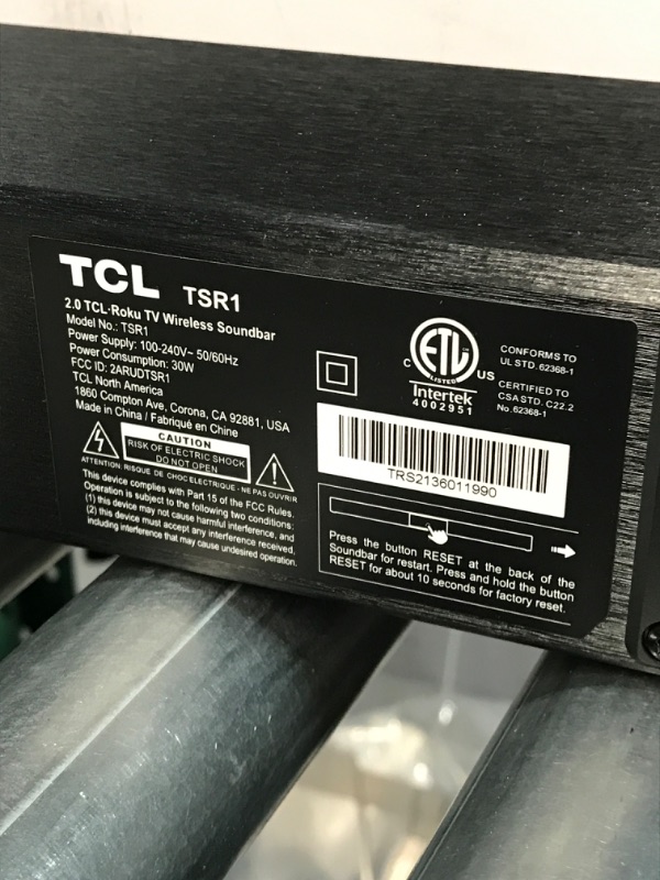 Photo 4 of **UNTESTED- NEW**  
TCL Alto R1 Roku TV Wireless 2.0 Channel Sound Bar for Roku TV, Bluetooth – TSR1-NA 31.5-inch, Black