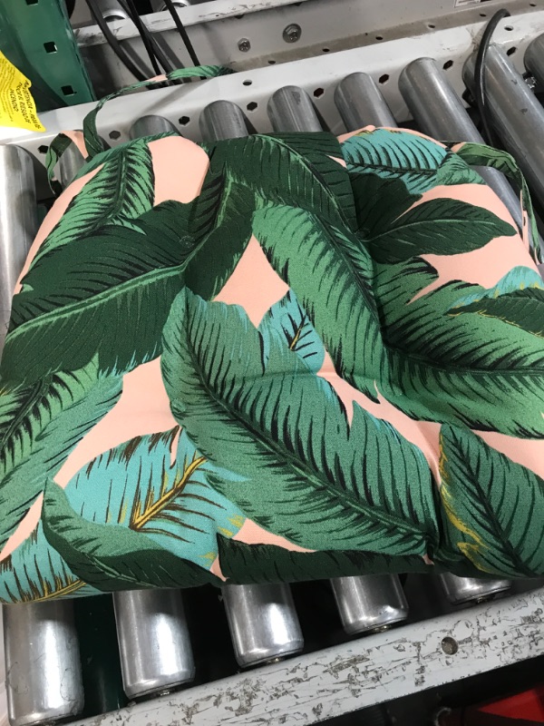 Photo 1 of **STOCK IMAGE IS A REFERENCE**  Pillow Perfect Tropic Floral Outdoor Wicker Patio Seat Cushion, Green 