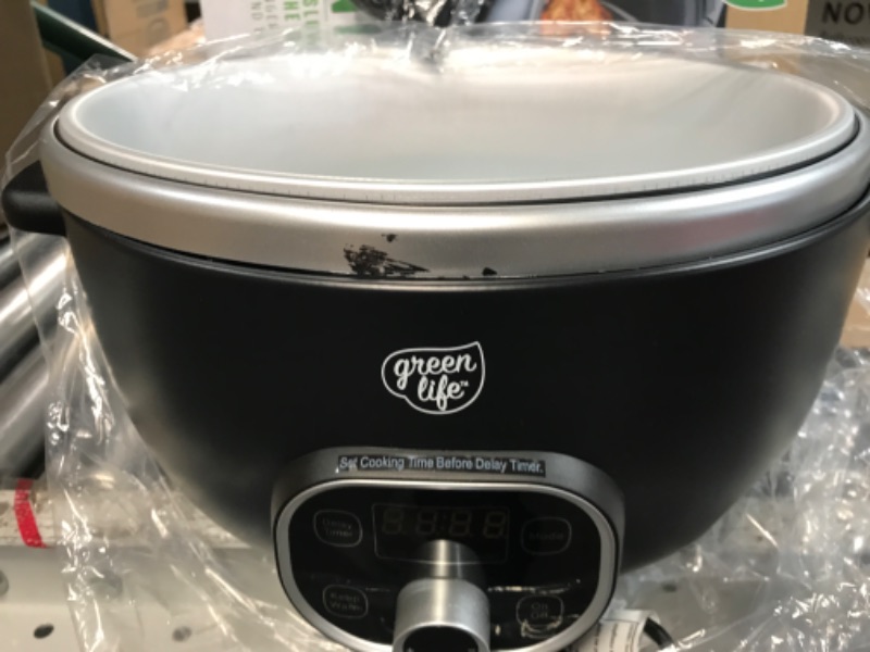 Photo 2 of **TURNS ON, HANDLE COVER IS BROKEN**  GreenLife Cook Duo Healthy Ceramic Nonstick Programmable 6 Quart Family-Sized Slow Cooker, Black
