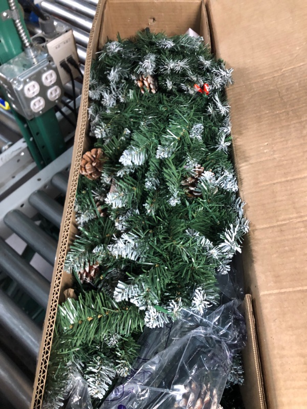 Photo 2 of 6ft Pre-Lit Christmas Tree Artificial Christmas Tree Pine Cones and 270 Warm White & Color LED Changing Lights, Partially Flocked Fake Xmas Tree f
