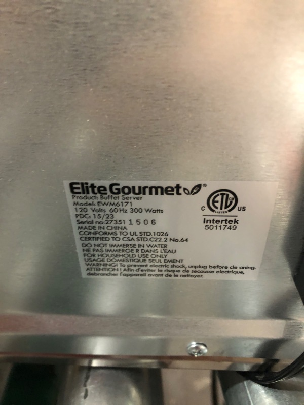 Photo 4 of **READ NOTES BELOW**Elite Gourmet EWM-6171 7.5 Quart Triple Buffet Server Food Warmer Temperature Control, Clear Slotted Lids, Perfect f 3 x 2.5Qt 7.5 Quart / 3 Trays
