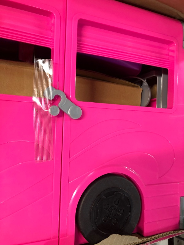 Photo 3 of Barbie Camper, DreamCamper Toy Playset with 60+ Barbie Accessories and Furniture Pieces, 7 Play Areas Including Pool and Slide