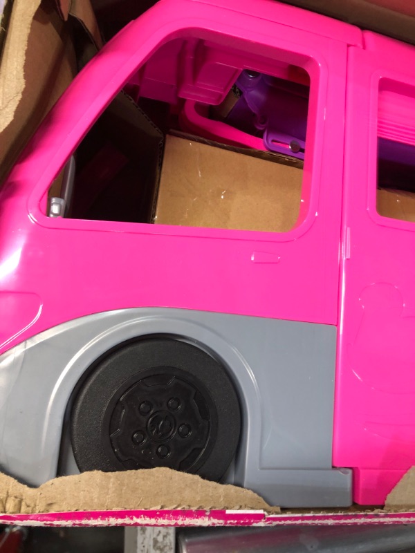 Photo 4 of Barbie Camper, DreamCamper Toy Playset with 60+ Barbie Accessories and Furniture Pieces, 7 Play Areas Including Pool and Slide