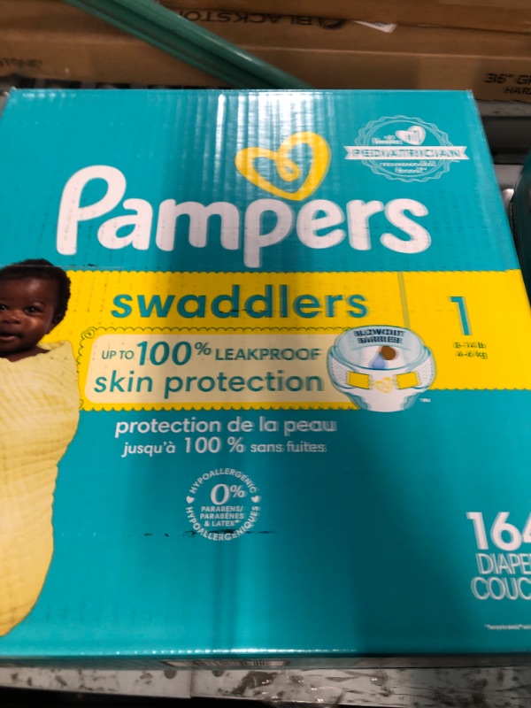 Photo 2 of Diapers Newborn/Size 1 (8-14 lb), 164 Count - Pampers Swaddlers Disposable Baby Diapers, Enormous Pack (Packaging May Vary) Size 1 (164 Count)