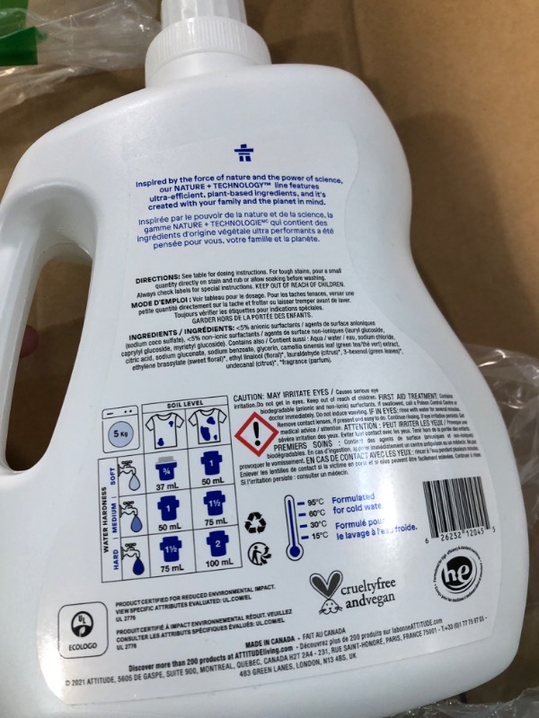 Photo 4 of ATTITUDE Laundry Detergent, Plant and Mineral-Based Formula, He, Vegan and Cruelty-free Washing Machine and Household Products, 