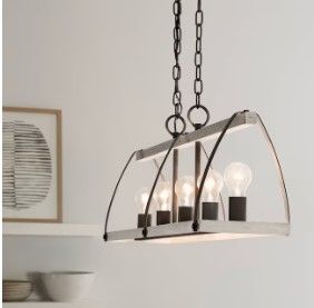 Photo 1 of Kichler Gartin 5-Light Weathered Zinc Transitional Linear Hanging Kitchen Island Light
