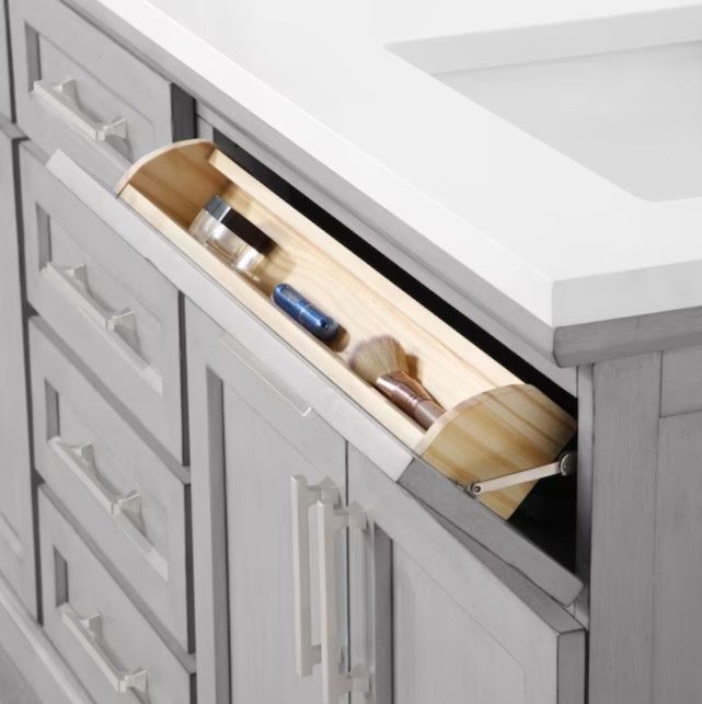 Photo 8 of (READ NOTES) allen + roth Felix 72-in Vintage Gray Undermount Double Sink Bathroom Vanity with White Engineered Stone Top
