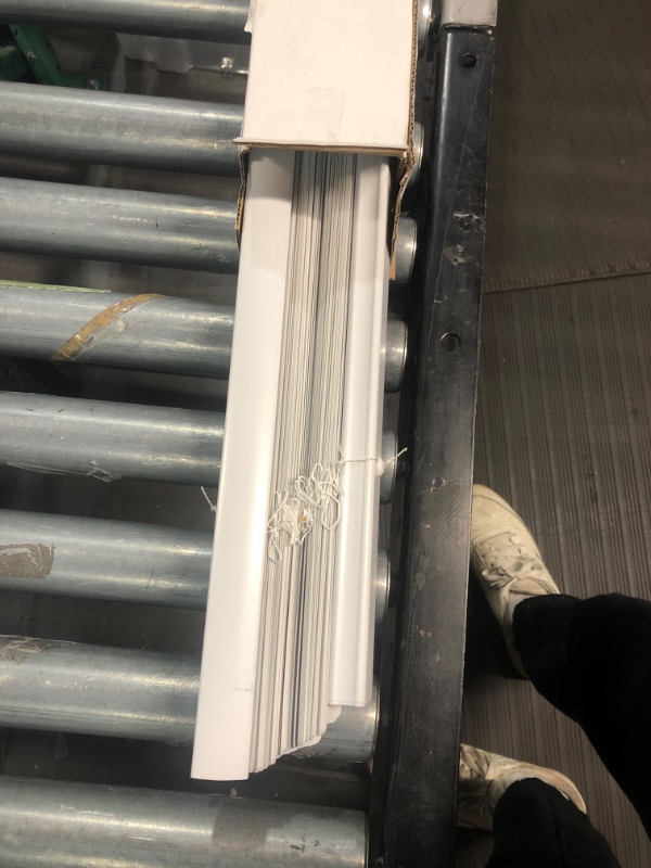 Photo 1 of (READ NOTES) Project Source Light Filtering 1-in Slat Width 58-in x 64-in Cordless White Vinyl Light Filtering Mini Blinds
