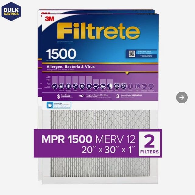 Photo 1 of (READ NOTES) Filtrete 20-in W x 30-in L x 1-in 12 MERV Electrostatic Pleated Air Filter (2-Pack)
