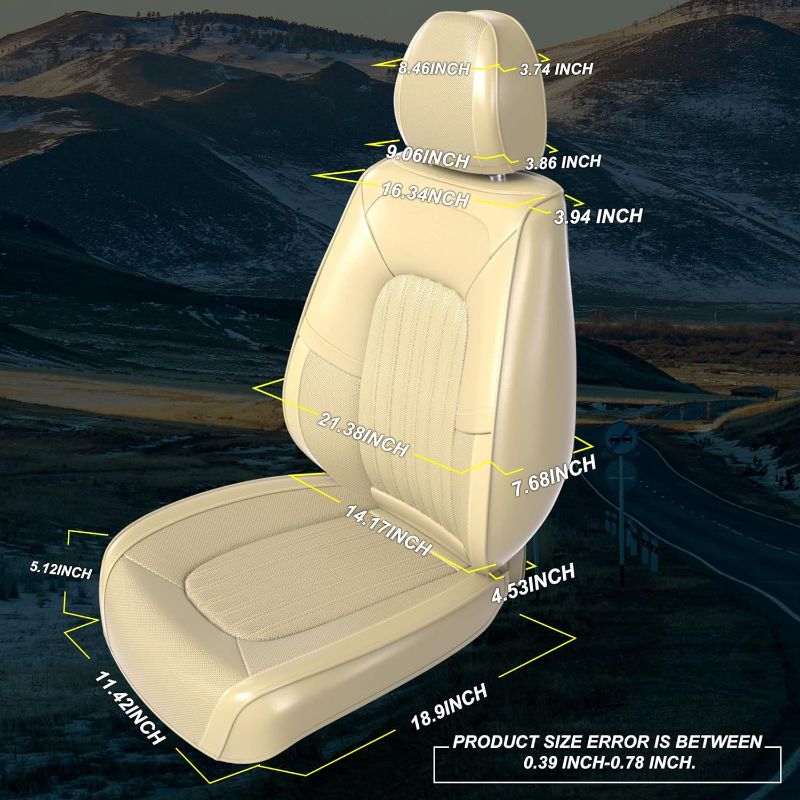 Photo 2 of (READ NOTES) FEELON 2 Pieces ZC Front Car Seat Covers, Waterproof Nappa Leather Front Car Seat Protectors with Headrests, Universal Auto Interior Fit for Sedans SUV Pick-up Truck, Beige
