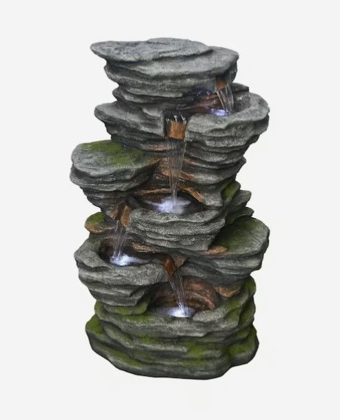 Photo 1 of (READ NOTES) Style Selections 40.16-in H Resin Rock Waterfall Fountain Outdoor Fountain Pump Included
