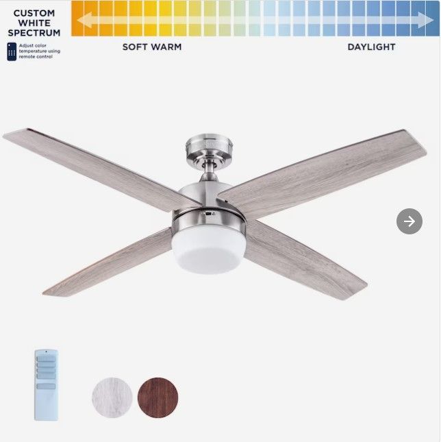 Photo 1 of (Damaged/ READ NOTES) Harbor Breeze Boltz II 52-in Brushed Nickel Color-changing Indoor Downrod or Flush Mount Ceiling Fan with Light Remote (4-Blade)
