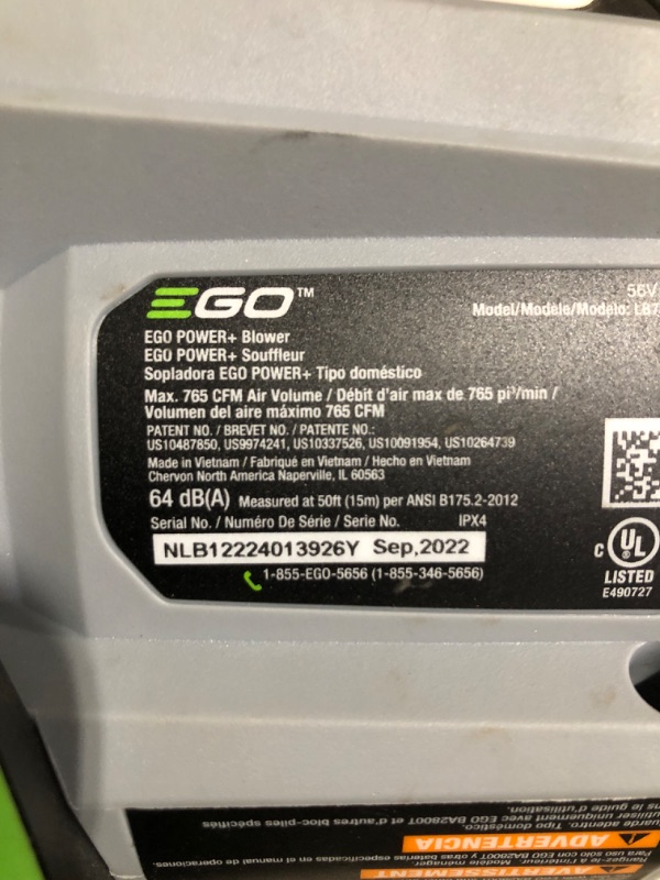 Photo 5 of (READ NOTES) EGO POWER+ 56-volt 765-CFM 200-MPH Battery Handheld Leaf Blower 5 Ah (Battery and Charger Included)
