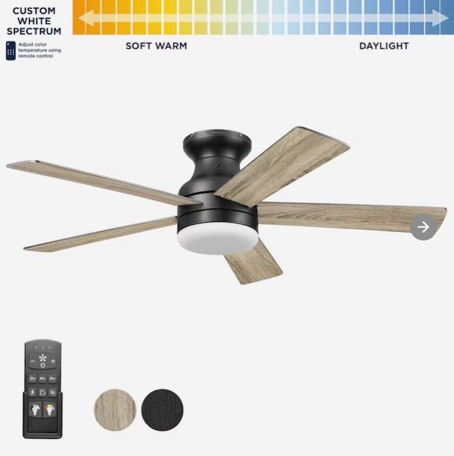 Photo 1 of (READ NOTES) Harbor Breeze Crestwell 52-in Matte Black Color-changing Indoor Flush Mount Ceiling Fan with Light Remote (5-Blade)
