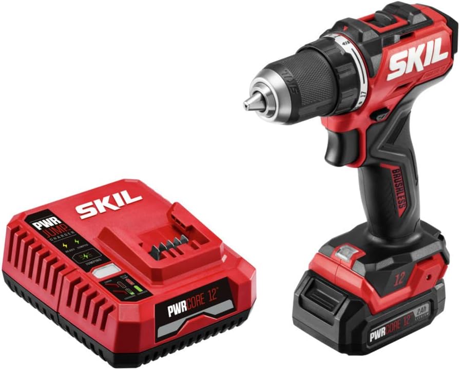 Photo 1 of (READ NOTES) Bundle of SKIL Brushless 12V 1/2 In. Compact Drill Driver Kit Includes 2.0Ah Battery and PWR JUMP Charger - DL6290A-10 + SKIL 120pc Drilling and Screw Driving Bit Set with Bit Grip - SMXS8501