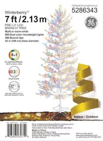 Photo 1 of (READ NOTES) GE Color Choice 7-ft Winterberry Pre-lit White Artificial Christmas Tree with LED Lights
