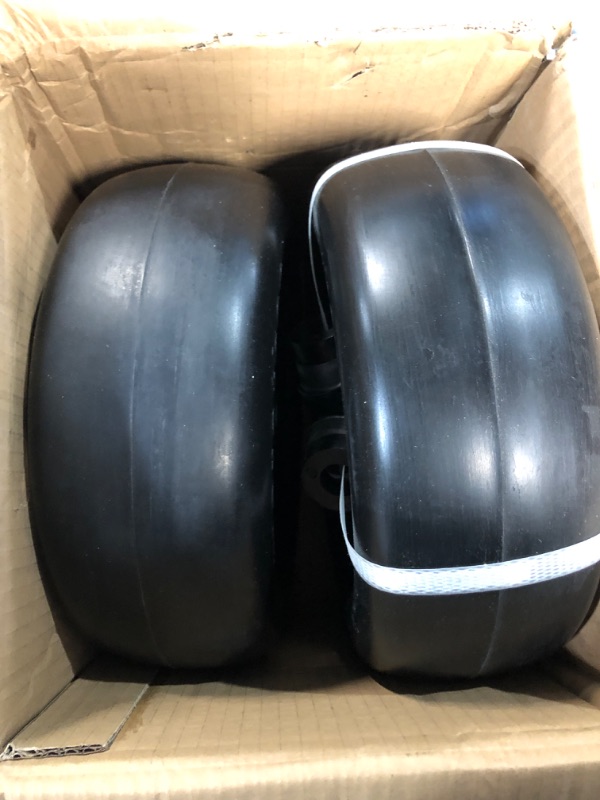 Photo 2 of (READ NOTES) MARASTAR 00232-2pk Universal Fit Flat Free 11x4.00-5 Lawnmower Tire Assembly, Black

