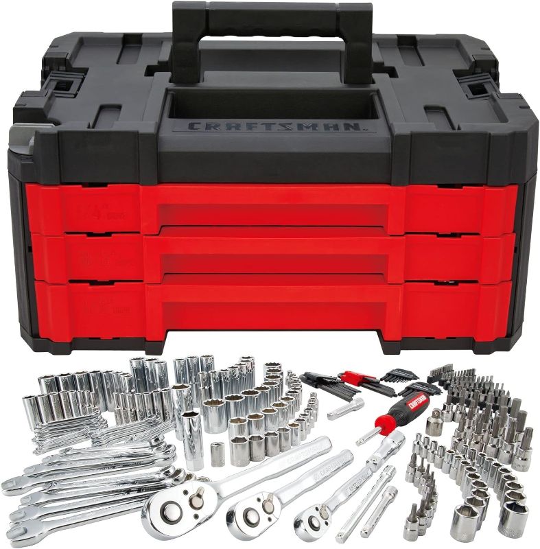 Photo 1 of (READ NOTES) Craftsman Mechanic Tool Set, 262-Piece Socket Set with Tool Box and 3 Drawers, SAE and Metric, 1/4" 3/8" and 1/2" Drive (CMMT45307)