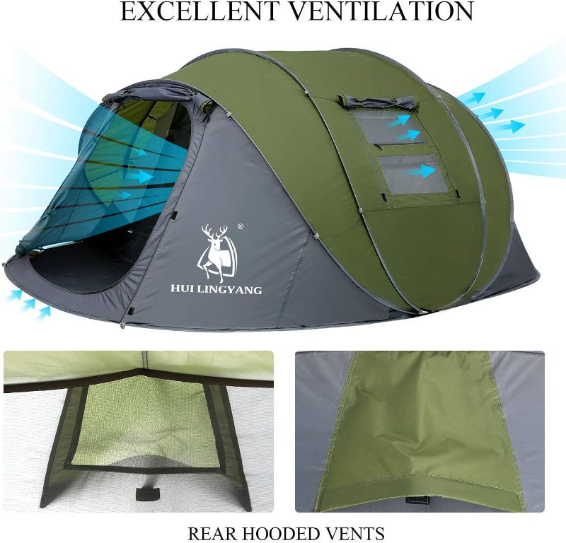 Photo 4 of (READ NOTES) 6 Person Easy Pop Up Tents for Camping - Double Layer Waterproof Instant Tent with Vestibule & Porch Green&Grey