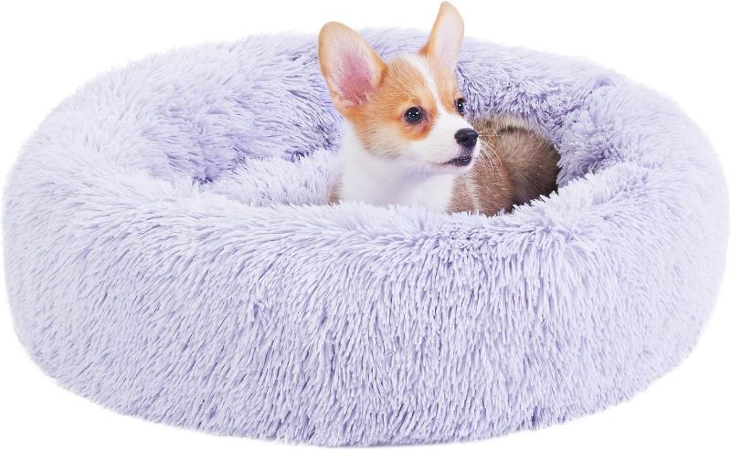Photo 1 of (READ NOTES) Best Friends by Sheri The Original Calming Donut Cat and Dog Bed in Shag Fur Lavender, Small 23x23 Shag Lavender Small 23" x 23" Bed Only