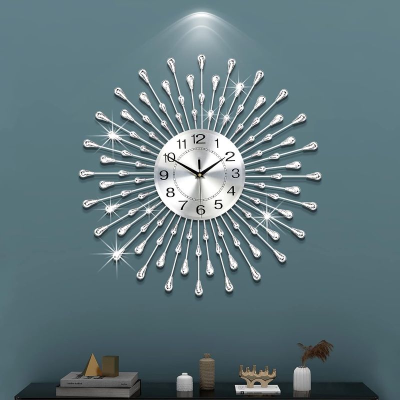 Photo 1 of (READ NOTES) FLEBLE Modern Large Wall Clocks for Living Room Decor Big Silent Wall Clocks Battery Operated Quartz for Bedroom Office Kitchen House Metal 24 Inches Silver Round Clock Wall Decorative for Home Indoor 24inch