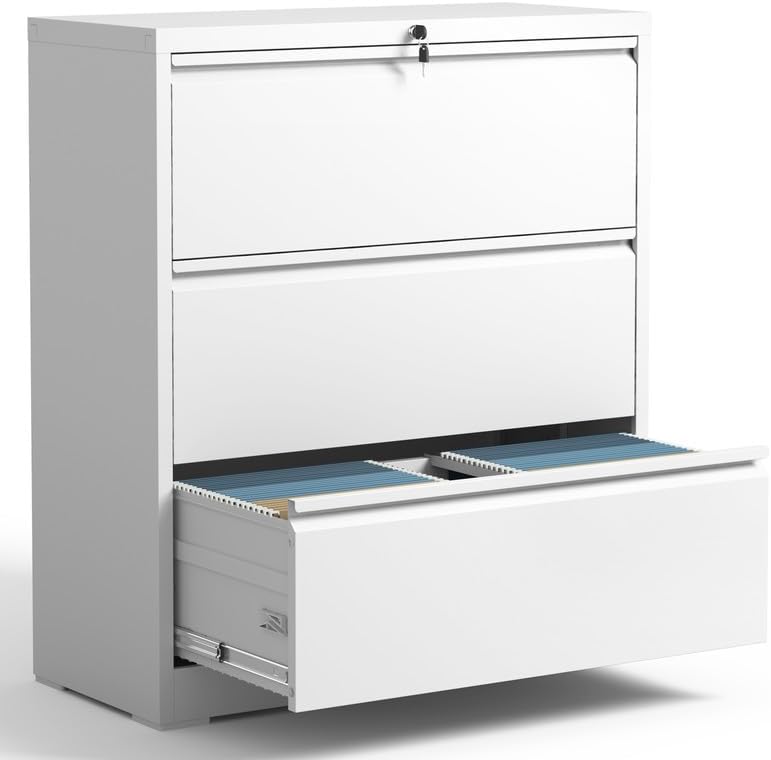 Photo 1 of (READ NOTES) Yukimo Lateral File Cabinet with Lock, Metal File Cabinets for Home Office Legal/Letter A4 Size, File Cabinet with 3 Drawer Storage Cabinet, White White 2 Drawer Lateral