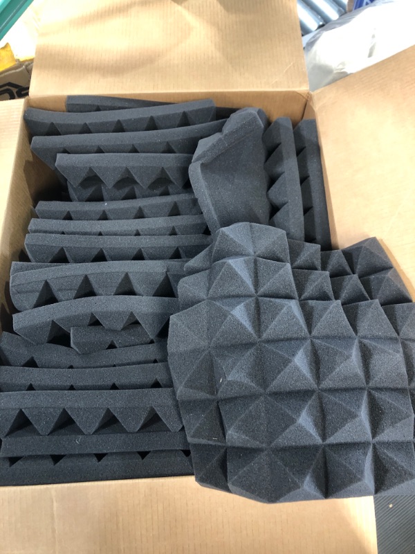 Photo 2 of (READ NOTES) 24 Pack-12 x 12 x 2 Inches Pyramid Designed Acoustic Foam Panels, Sound Proof Foam Panels Black, High Density and Fire Resistant Acoustic Panels, Sound Panels, Studio Foam for Wall and Ceiling 12 x 12 x 2 Inches 24 Pack - Black Pyramid