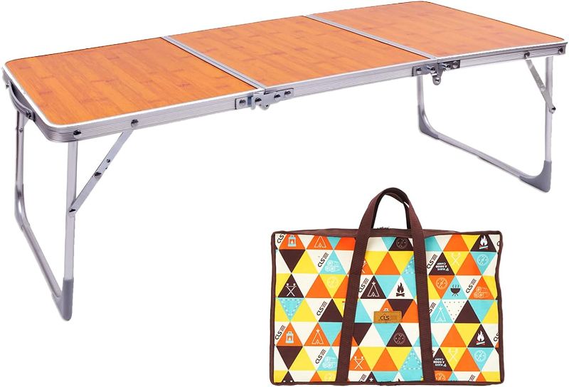 Photo 1 of (READ NOTES) LJMBOEN Folding Camping Table,48"x24" 4FT Adjustable Height Aluminum Portable Picnic Table,3 Fold Lightweight Outdoor Table with Mesh Bag & Carrying Bag for Indoor Travel Beach and Party