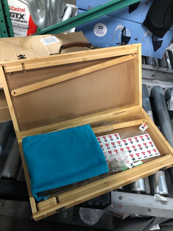 Photo 1 of Guokerlili Mahjong Tiles Set with Foldable Table for Indoor Outdoor Camping, Portable Mahjong Game Kits for Gathering Entertainment - FAIRLY NEW** 