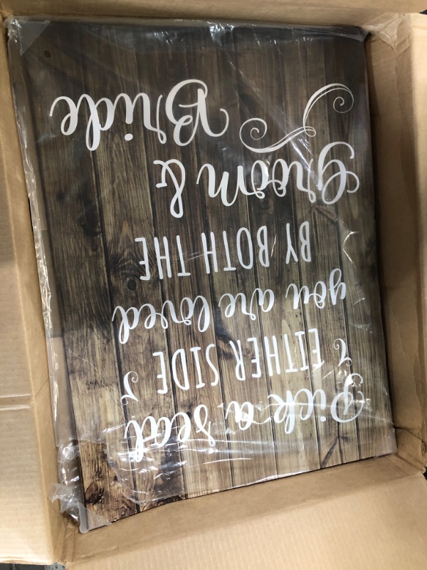 Photo 2 of MINOR CRACK ON BACK OF ITEM*** Pick a Seat Not a Side Wedding Sign - 17 inch x 23 inch - Cardbaord material - Rustic Farmhouse Wedding Ceremony Decor