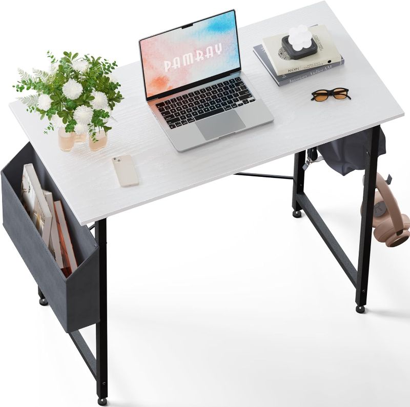 Photo 1 of (READ NOTES) Pamray 32 Inch Computer Desk for Small Spaces with Storage Bag, Home Office Work Desk with Headphone Hook, Small Office Desk Study Writing Table