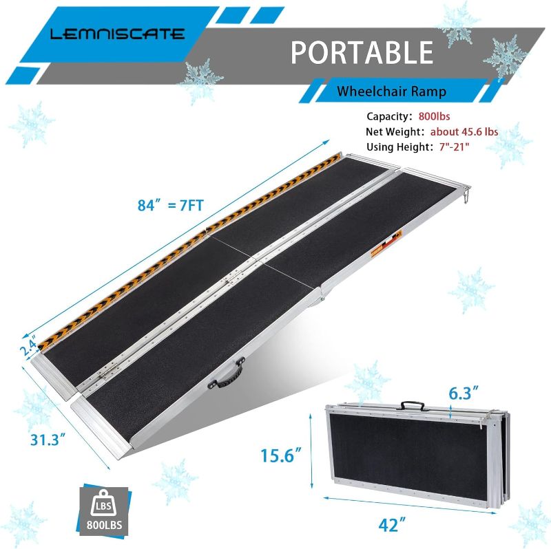 Photo 3 of (READ NOTES) 7FT Wheelchair Ramp, Portable Wheelchair Ramp for Home, Aluminum Wheelchair Ramp for Steps, Non-Skid Threshold Ramp for Doorways, Curbs, Foldable Mobility Scooter Ramp