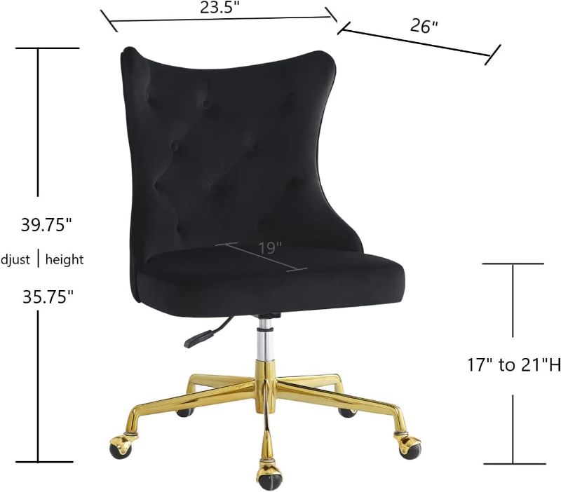 Photo 4 of (READ NOTES) 24KF Velvet Upholstered Tufted Button Home Office Chair with Golden Metal Base,Adjustable Desk Chair Swivel Office Chair - 7081-Black office chair Black Office Chair