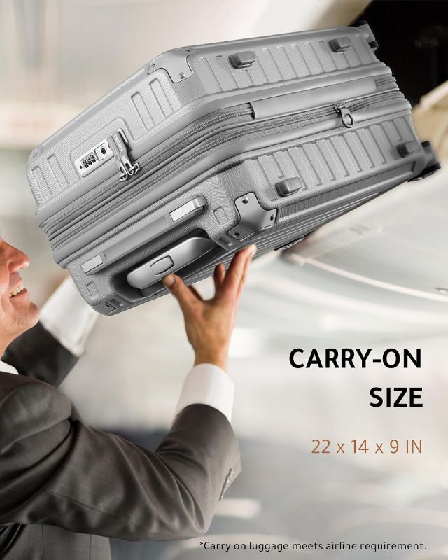 Photo 4 of (READ NOTES) LUGGEX PC Carry On Luggage 22x14x9 Airline Approved - Expandable Hardside Luggage with Spinner Wheels - 4 Metal Corner Hassle-Free Travel (Silver Suitcase) Silver Carry-On 20-Inch
