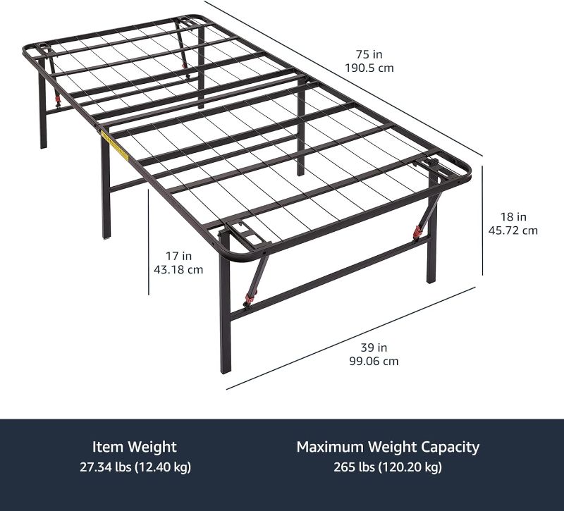 Photo 3 of (READ NOTES) Amazon Basics Foldable Metal Platform Bed Frame with Tool Free Setup, 18 Inches High, Twin, Black Twin 18-Inch