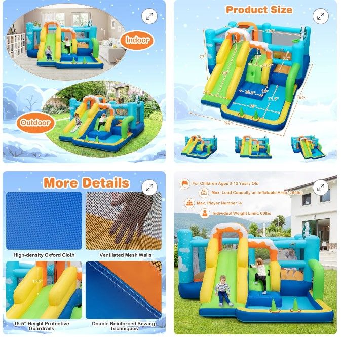 Photo 3 of (READ NOTES) Bounce House for Kids, Toddler Bouncy House, Indoor Bouncy Castle, Inflatable Kids Jump House with Slide for Gift Party(450W Blower Included)