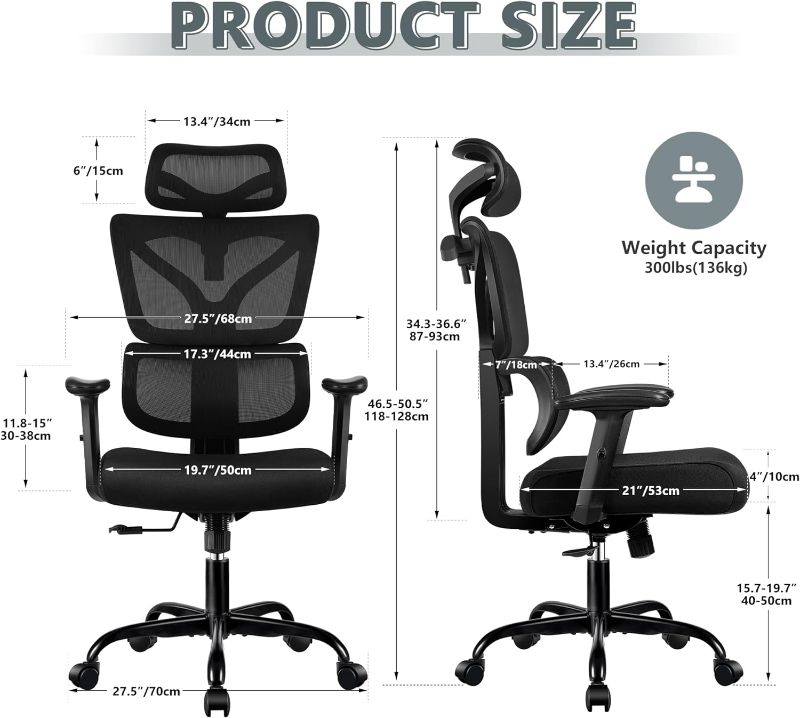 Photo 3 of (READ NOTES) Winrise Office Chair Ergonomic Desk Chair, High Back Gaming Chair, Big and Tall Reclining Chair Comfy Home Office Desk Chair Lumbar Support Breathable Mesh Computer Chair Adjustable Armrests (Black)