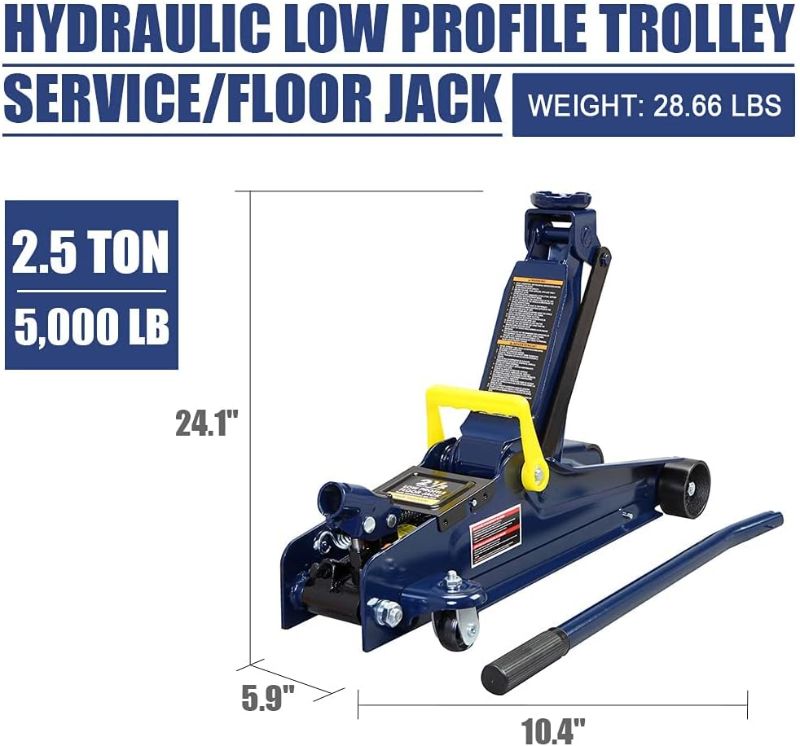 Photo 3 of (READ NOTES) HPDMC 2.5 Ton (5,000 lb) Capacity Blue Hydraulic Low Profile Trolley Service/Floor Jack with Single Piston Quick Lift Pump 2.5Ton(5000lbs)-Deep Blue