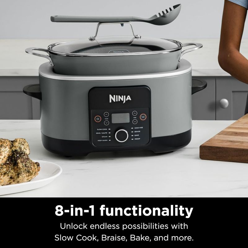 Photo 3 of (READ NOTES) Ninja MC1001 Foodi PossibleCooker PRO 8.5 Quart Multi-Cooker, with 8-in-1 Slow Cooker, Pressure Cooker, Dutch Oven & More, Glass Lid & Integrated Spoon, Nonstick, Oven Safe Pot to 500°F, Sea Salt Grey