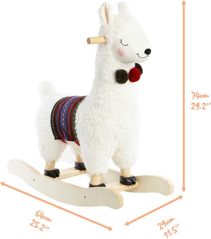 Photo 2 of (READ NOTES) labebe Wooden Baby Rocking Horse, White Stuffed Rocking Animals, Toys for Kids Ages 1-3, Llama Rocking Horse for Girl and Boy…
