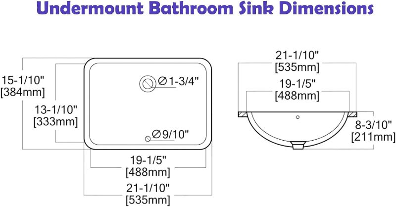 Photo 3 of (READ NOTES) Undermount Bathroom Sink - Sarlai 21 x 15 inch Rectangular Vessel Sink Undermount Sink Modern White Ceramic Rectangle Sink, Vanity Sink Art Basin with Overflow 21"x15"